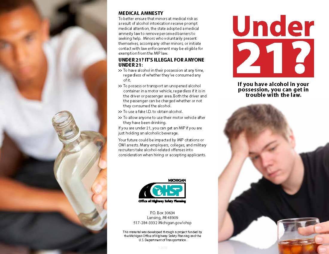Photo of Michigan Office of Highway Safety Planning brochure on minor in possession of alcohol